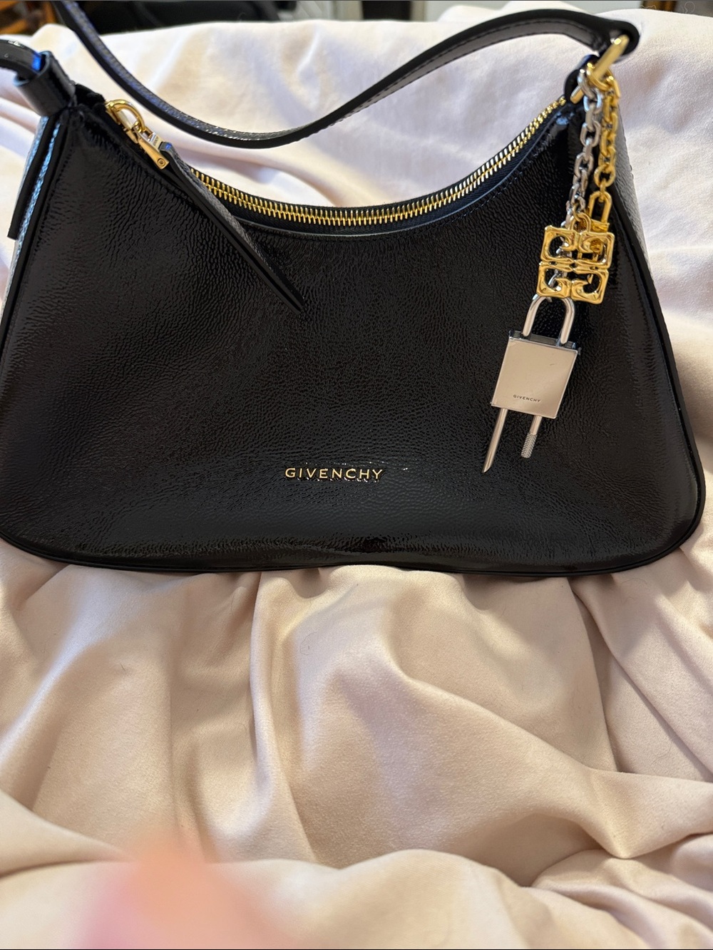 Givenchy Black Patent Leather Shoulder Bag with Charms